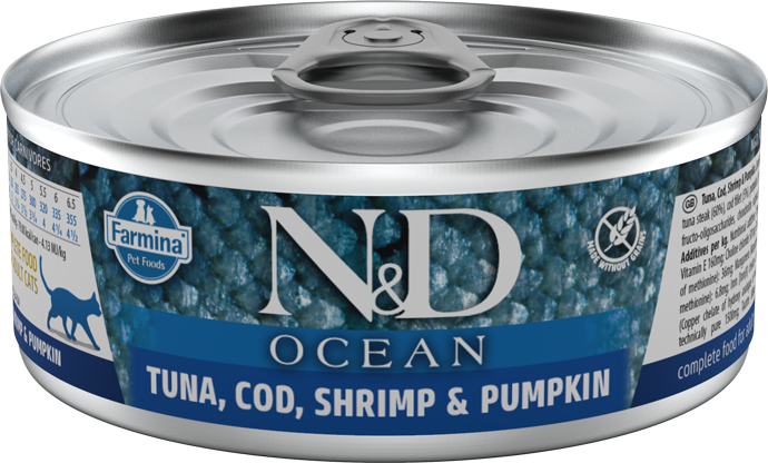 N&D Cat Ocean (tuna, cod, shrimp & pumpkin) kissan täysravinto (säilyke)